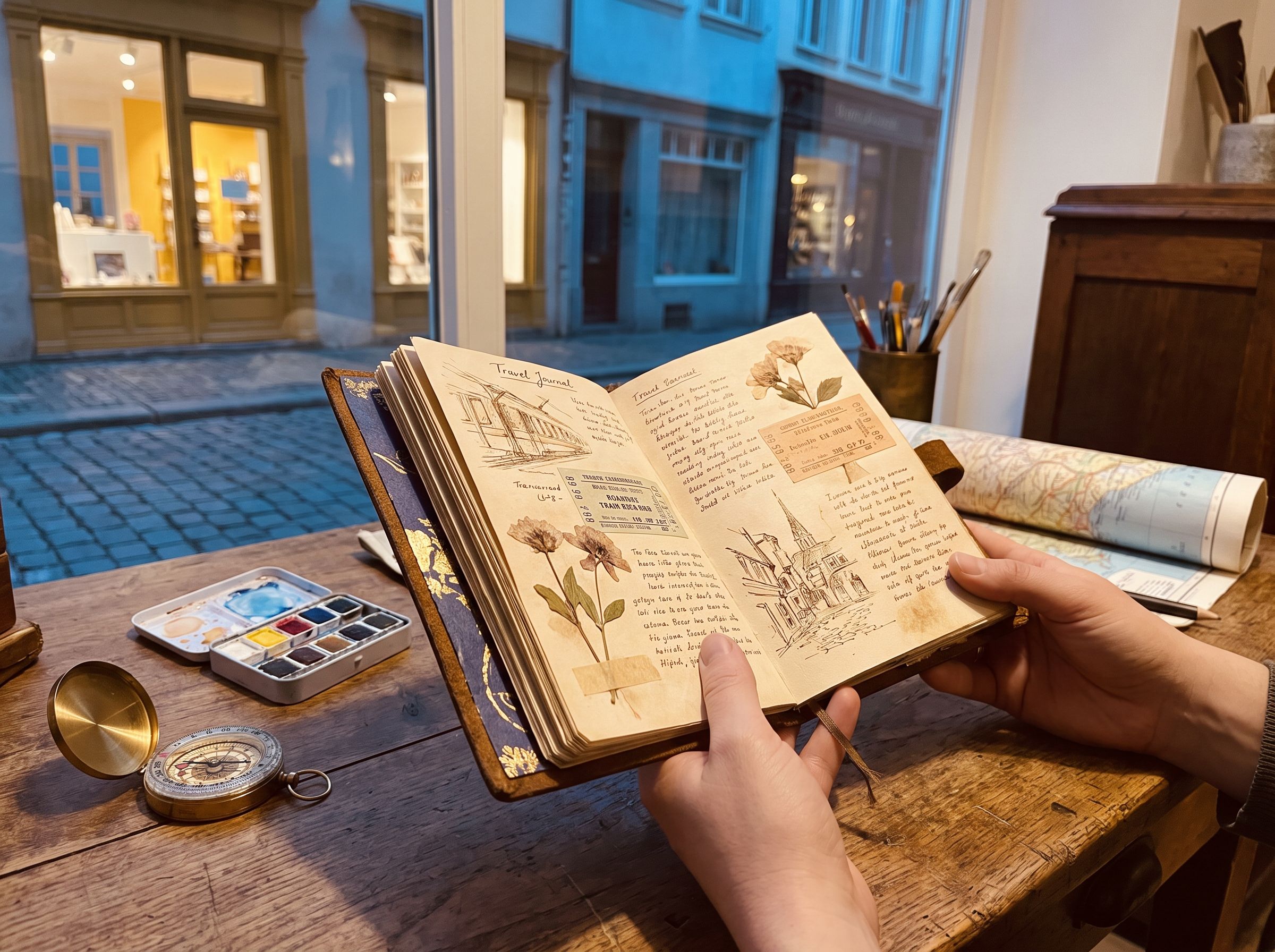 Gravure d’un motif à l’or fin sur la couverture cuir d’un carnet de voyage